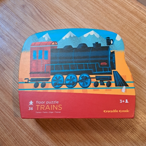 Crocodile Creek Train Floor Puzzle for Kids - Blue, Red, Orange - Picture 1 of 2